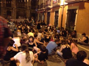 Pamplona at night - crazy street scene