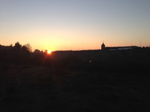 sunrise over the city walls walking out of Mansilla this morning