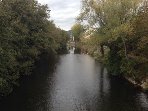 Crossing the Rio Cua in Cacabelos