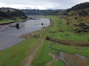 The reservoir and the remains of the old village