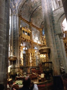 Cathedral interior; Botafumiero on left